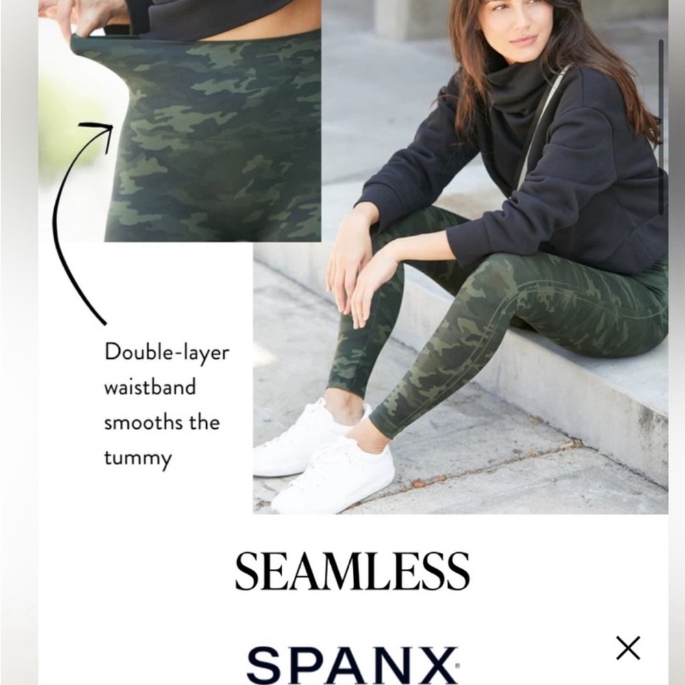 NEW - SPANX Seamless Leggings in Green Camo - Size Medium